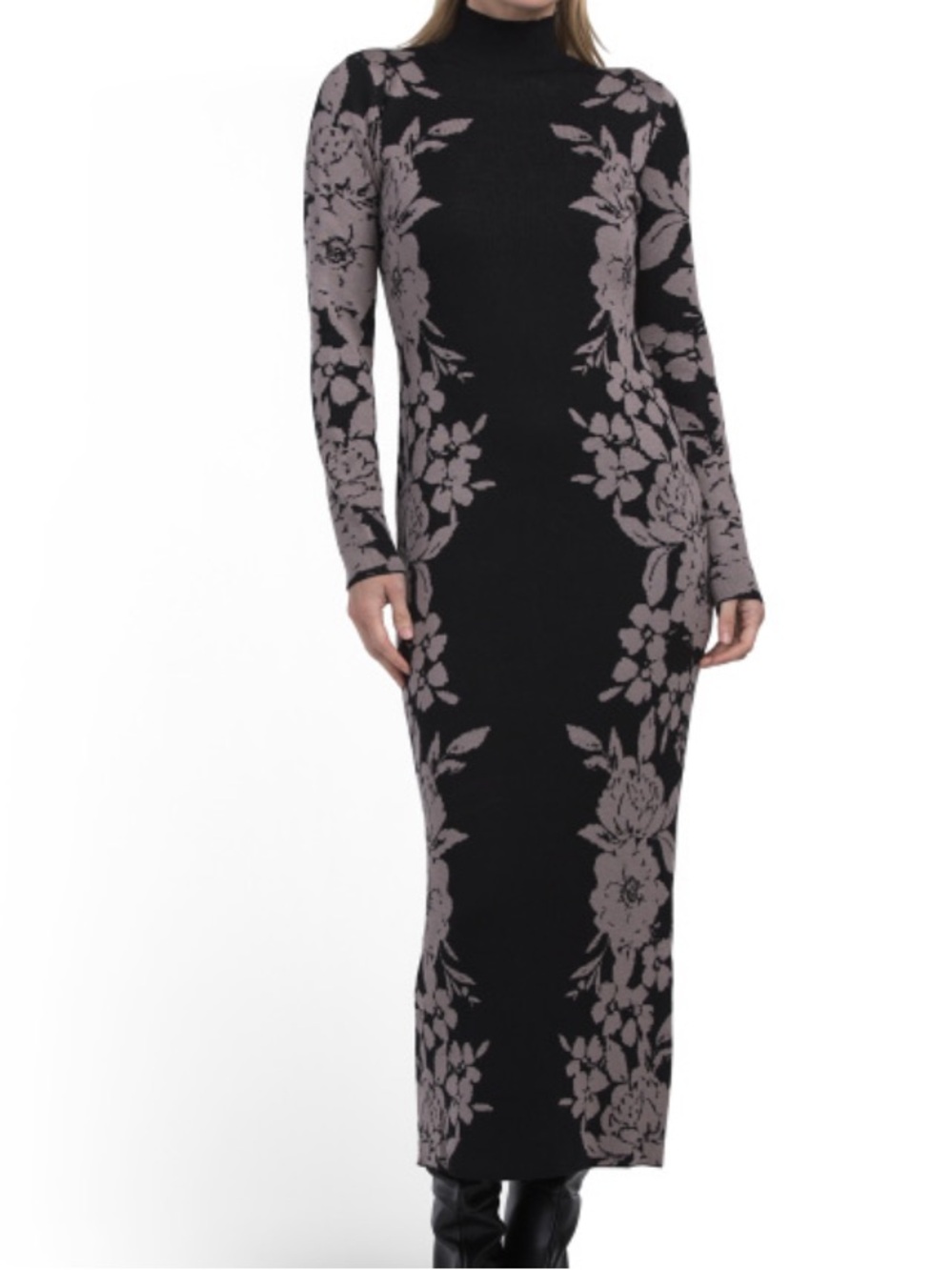 Taylor Elegant Black Floral Maxi Dress with Taupe Pattern